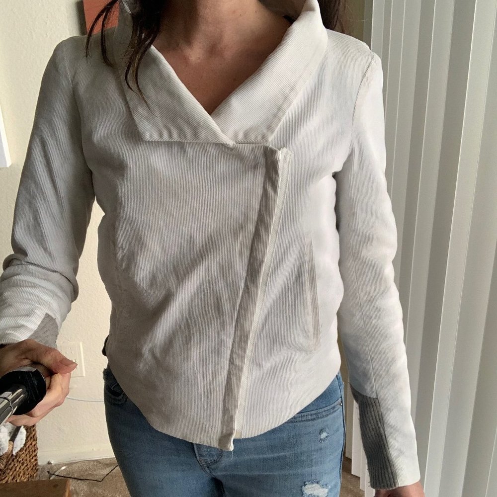 HELMUT LANG White Corduroy crop blazer short jacket zip front P